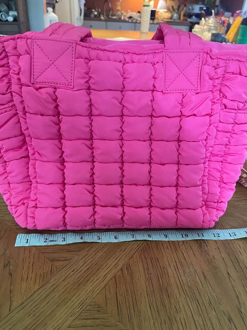 EcoStitch USA Hot Pink Quilted Puffer Tote Bag Crossbody Travel Lightweight - Picture 7 of 14